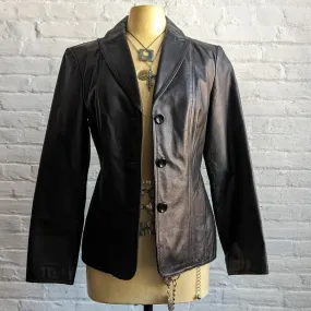 Y2K Vintage Minimalist Black Leather Biker Jacket Chic Baddie Moto Trench Blazer