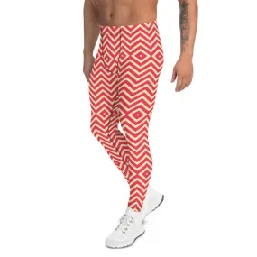 Yellow Red Chevron Men's Leggings, Retro Style Meggings Compression Tights For Men - Made in USA/EU/MX