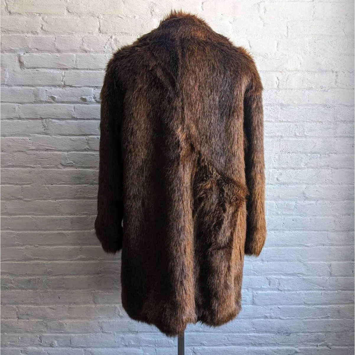 ZARA Rusty Red Brown Shaggy Fur Coat Retro 70s Vegan Furry Penny Lane Jacket