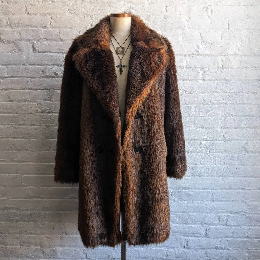 ZARA Rusty Red Brown Shaggy Fur Coat Retro 70s Vegan Furry Penny Lane Jacket