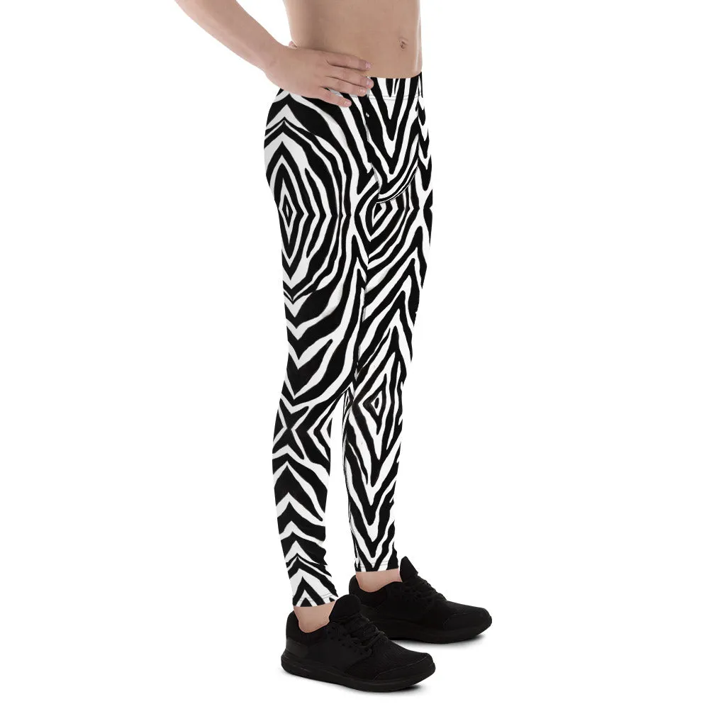 Zebra Men's Leggings, Black Animal Print Meggings Compression Tights-Made in USA/EU