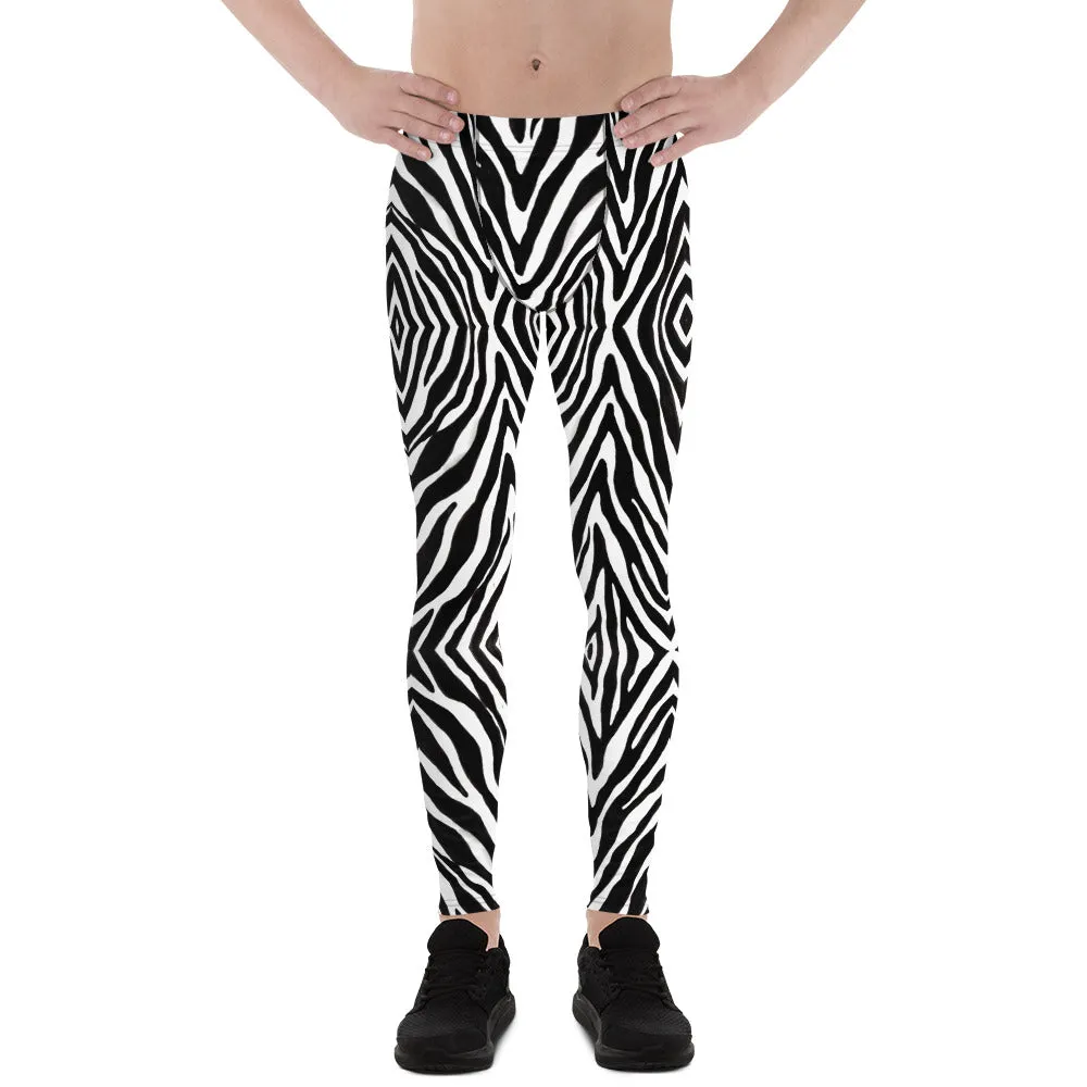 Zebra Men's Leggings, Black Animal Print Meggings Compression Tights-Made in USA/EU