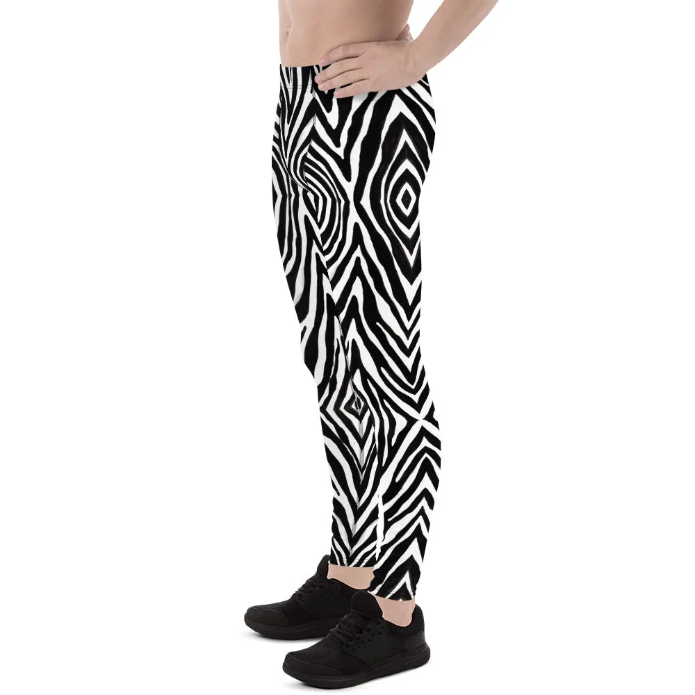 Zebra Men's Leggings, Black Animal Print Meggings Compression Tights-Made in USA/EU