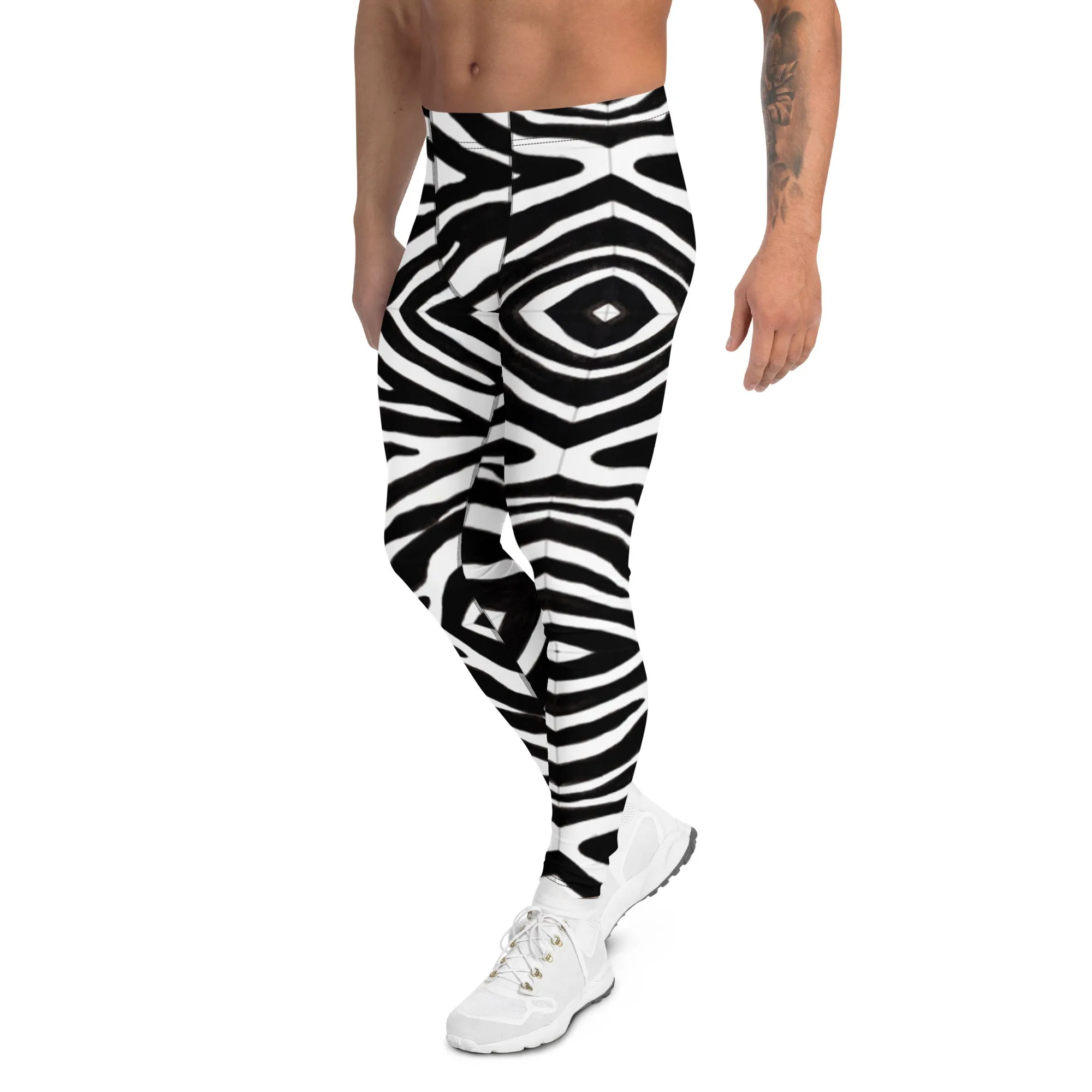 Zebra Print Best Men's Leggings, Zebra Striped Animal Print Designer Meggings Compression Tights For Men- Made in USA/EU