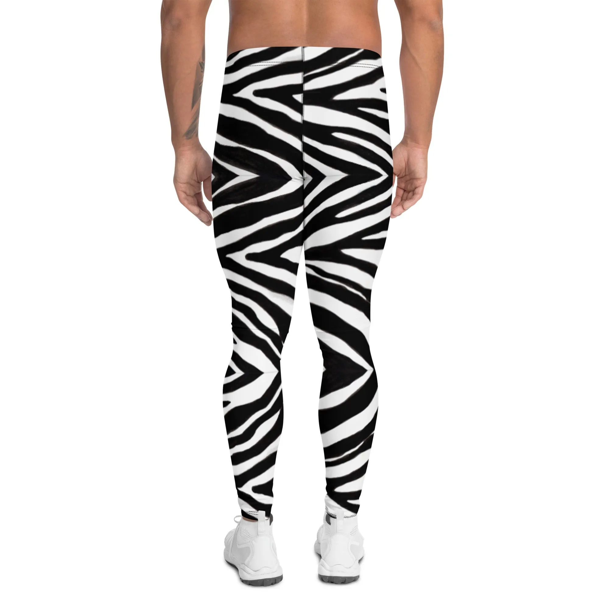 Zebra Print Best Men's Leggings, Zebra Striped Animal Print Designer Meggings Compression Tights For Men- Made in USA/EU